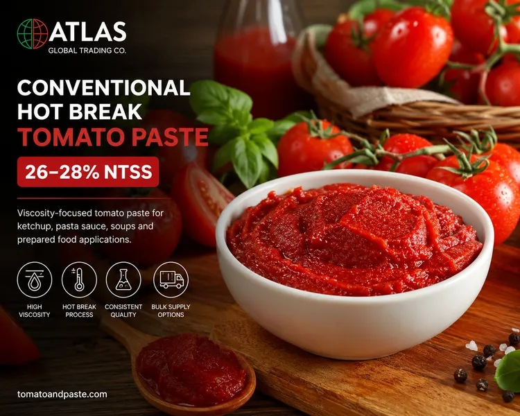 Conventional Hot Break Tomato Paste 26–28% NTSS