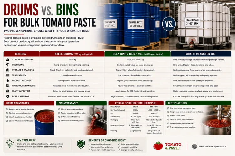 Drums vs. Bins for Bulk Tomato Paste
