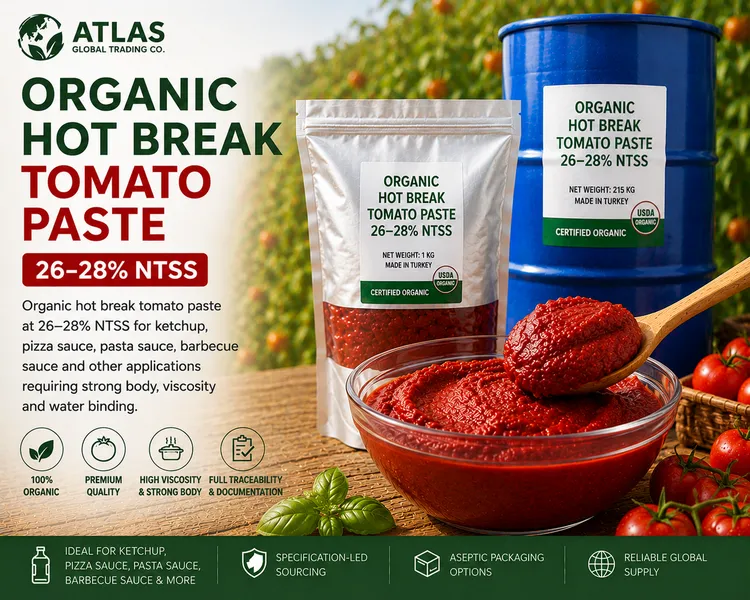 Organic Hot Break Tomato Paste 26–28% NTSS